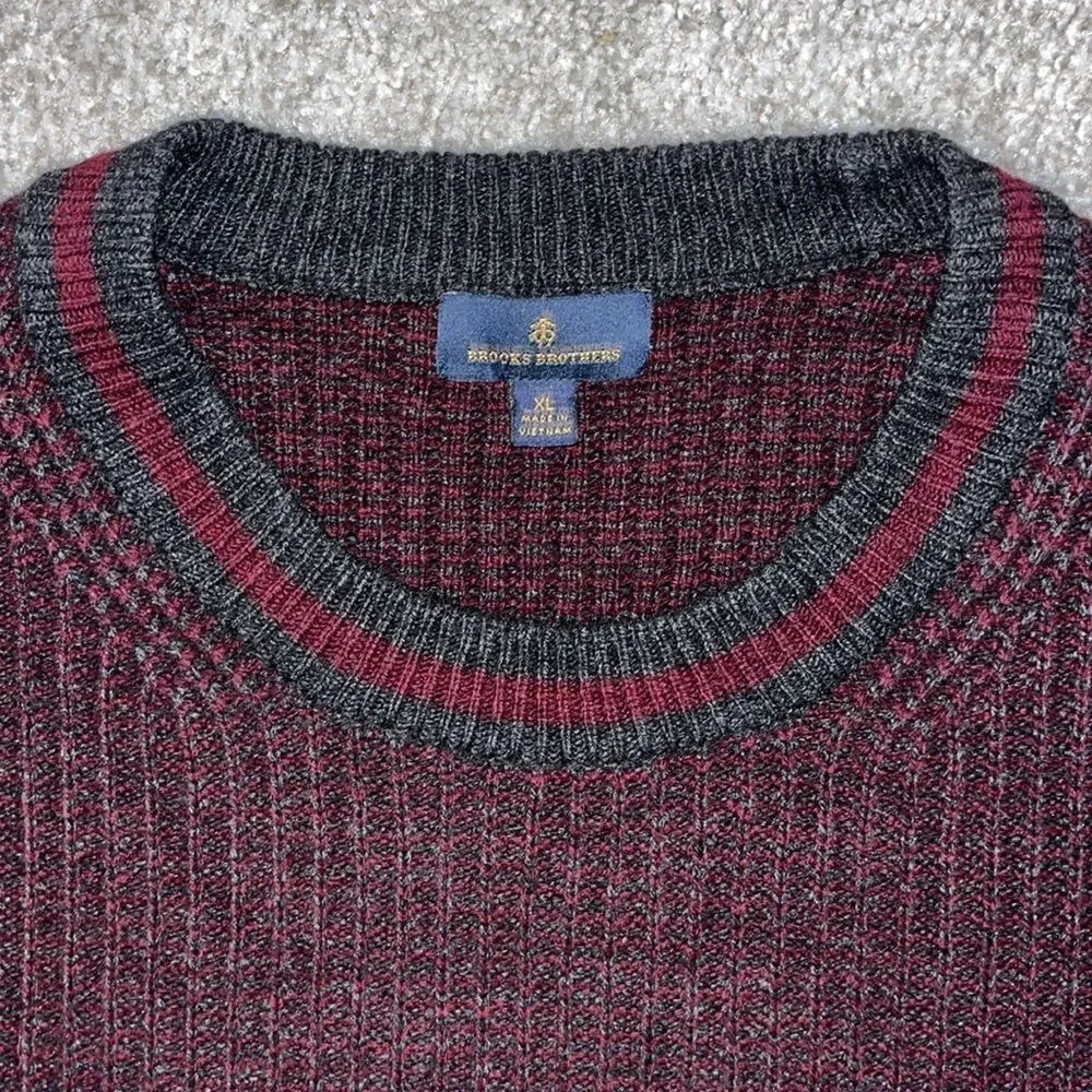 brooks brothers red stripe w gray golf wool polymide blend crewneck sweater XL